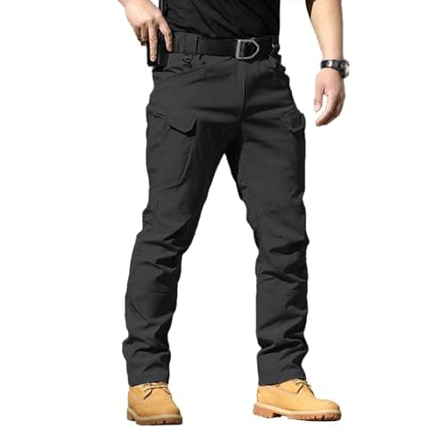 Image of Work Trousers Men Stretch Fit: Cargo Trousers For Men Uk Black Work Pants Stretch Slim Fit Heavy Duty Safety Combat Cargo Pants With Knee Pad Pockets Lightweight Durable Workwear Triple Stitched Black