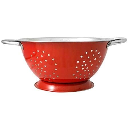 Image of Stainless Steel Colander with 2 Handles, Colander Sieve, Straining Base and Draining, for Pasta/Vegetable/Spaghetti/Fruit, Dishwasher and Rust Proof, Size: 24cm (Red)