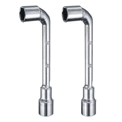 Image of sourcing map 2pcs L Shaped Angled Hex Socket Wrench 15mm 45# Steel Double Ended Metric 6 Point Tubular Socket Spanner for General Repairing, Pipeline, Bicycle Car Maintenance