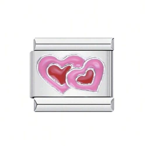 Image of Mon & Sons 2 Heart I Love You Couple Charm Silver Italian Link Stainless Steel Bracelet Charm Compatible With 9mm Bracelet