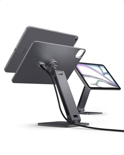 Image of Spigen Tablet Stand with 18W Magnetic Wireless Charging, Pogo Pin Dock and Adjustable Stand, 360° Rotation, iPad Holder Compatible with iPad Pro 11" (M4/M3/M2) & Air 11"/10.9 – Space Grey