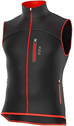 Image of FDX Cycling Gilet Men’s – Thermal Softshell, Windproof Warm Vest for Running, Water Resistant Lightweight Hi-Viz Biking Jacket, Riding MTB, Hiking, Sleeveless Bicycle Top (Black/Red, Large)