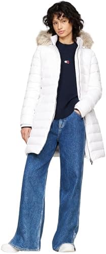 Image of Tommy Jeans Women's Tjw Essential Hooded Down Coat Dw0dw18864 Puffer Coat, White (White), L