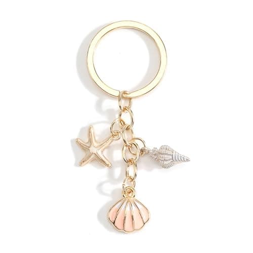 Image of Tranbath Keychain Cute Sea Star and Shell Key Ring, Gifts for Mum, Sister, Daughter and Good Friend Birthday, Ocean Seashell Keyring, Aesthetic Backpack Accessories, Cute Bag Charms (Beige)