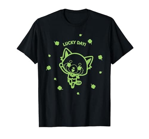 Image of Aggretsuko Lucky Day Irish Charm T-Shirt T-Shirt, Men, Black, Large