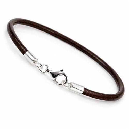 Image of CMJ London 3mm Leather Bracelet with Sterling Silver Clasp – Genuine Greek Leather Cord – Unisex Bracelet – Multiple Colours (Dark Brown, 8, Inches)