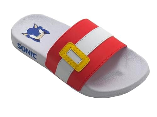 Image of Sonic The Hedgehog Boys, Girls, Kids Pool Sliders, Flip Flops, Beach Sandal, Red/White Stripe, Size 3