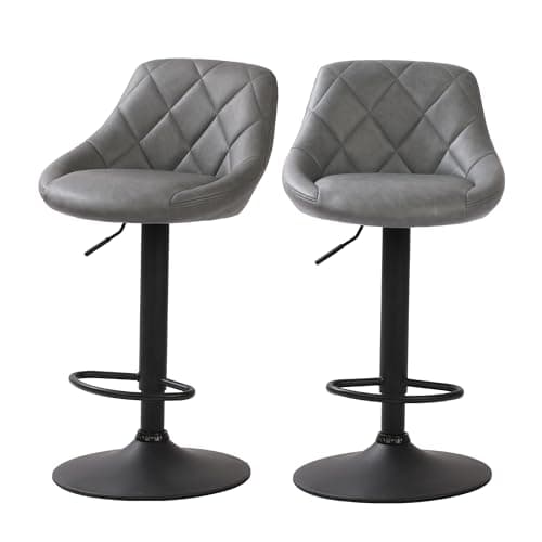Image of Millhouse DM585 Modern Bar Stools Set, Leatherette Exterior, Adjustable Swivel Gas Lift, Black Footrest for Breakfast Bar, Counter, Kitchen (DM585 Vigo Grey)