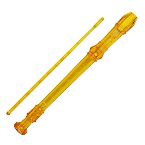 Image of A-Star Soprano/Descant School Recorder Instrument, English/Baroque Fingering - Key of C with Learning Chart, Bag, Cleaning Rod - Yellow
