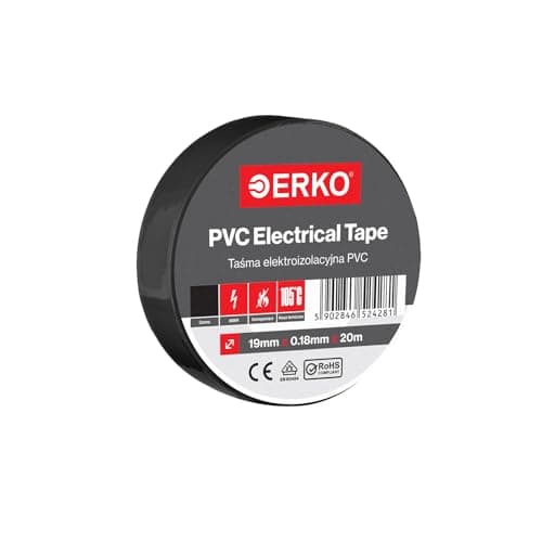 Image of ERKO Electrical Insulation Tape Black 3/4in x 66ft PVC Wiring Repair, Flexible with Strong Adhesive Force, Chemical Resistant (19mm x 20m)