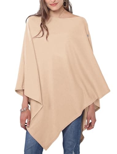 Image of DiaryLook Ladies Button Cashmere Feel Multiway Poncho Shawl Scarf Wrap for Women Light Beige