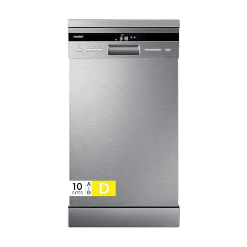 Image of COMFEE' Slimline Freestanding Dishwasher CDWEF1036ESS-UK 45cm Wide With 10 Place Settings, Whisper Quiet 44dB, Auto Wash, Auto Open Drying, Energy Class D, Stainless Steel