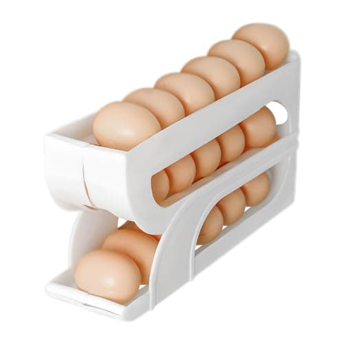 Image of Egg Dispenser for Refrigerator,Automatic Rolling 3 Tiers Egg Holder for Fridge - Food Container, Space-Saving Egg Storage Box for Refrigerator Side Door Storage