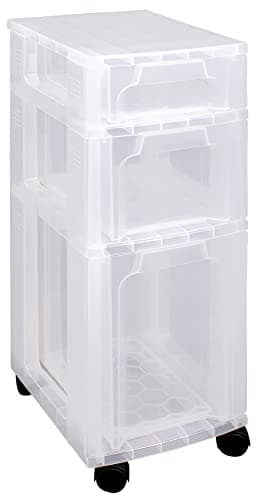 Image of Really Useful Plastic Storage Box Slimline Storage Tower 1x3.5 Litre + 1x6 Litre + 1x11.5 Litre Clear Frame with Drawers