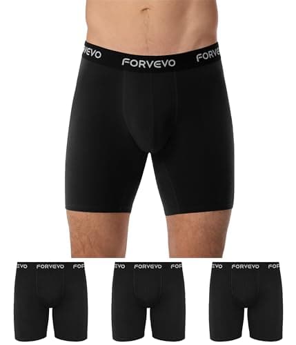 Image of FORVEVO Mens Boxers Shorts, Cotton Long Leg Boxers for Men, Soft Comfortable Breathable Anti Chafing Underwear Trunks with Elastic Waistband, No Itchy Labels Boxer Shorts 3 Pack (Black, 3XL)