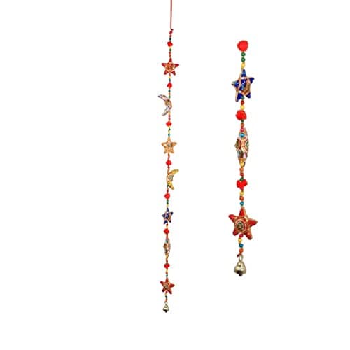 Image of Aditri Creation Moon and Star Indian Traditional Hanging string Garlands Latkan with Bell Wall Hanging, Wedding Party Decor Decorations for home Temple Bedroom room Gifting(Size:-42")