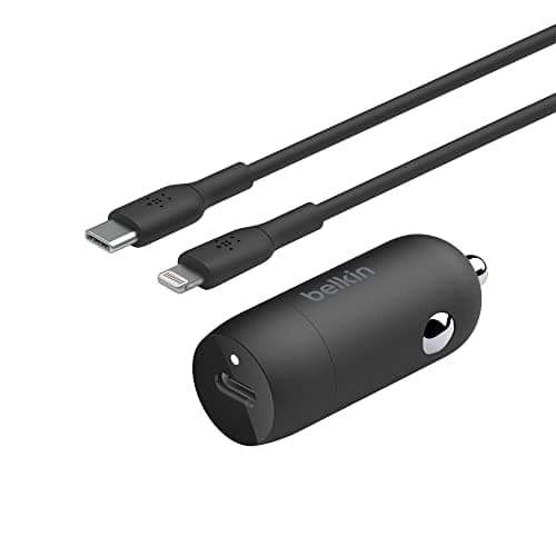 Image of Belkin BOOST↑CHARGE™ 30W Fast Car Charger, Compact Design w/USB-C Power Delivery Port, USB-C to Lightning Cable Included, Universal Compatibility for iPhone 14 Series, iPad, and More - Black
