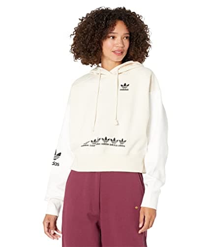 Image of adidas Originals Trefoil Logo Play Cropped Hoodie Wonder White LG