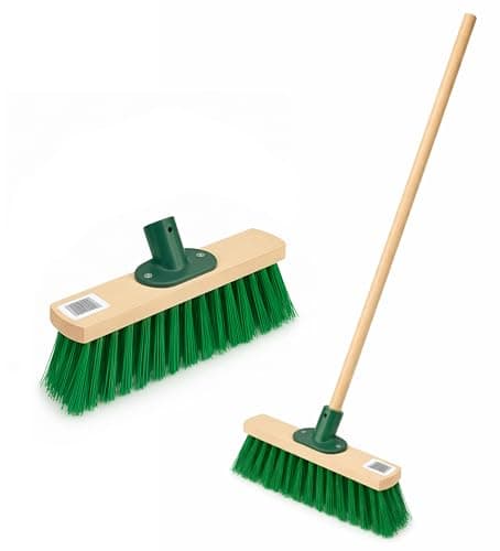 Image of BH | 12" Outdoor Garden Broom | 1.2m Wooden Handle | Green | Stiff Bristles Yard Brush | Durable Hard Floor Sweeping Brush for Cleaning Gardens, Yards, Street Home, Garage and Driveway - by BEST HOUSE
