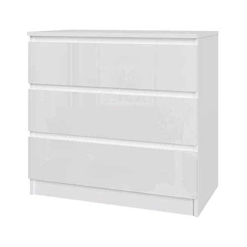Image of Panana High Gloss Fronts and Matte Sides Chest of Drawer, 3/4/5/6 Drawers Wooden Dresser No Handle Sleek Design Bedside Table Storage Cabinet for Bedroom Living room Furniture (White, 3 Drawers)