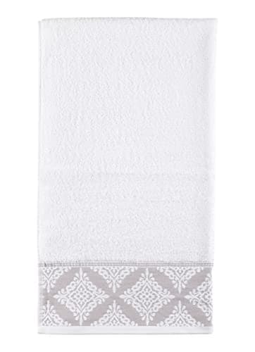 Image of La Maison Jacquard Rosa Floral Border 100% Cotton 500GSM Luxury Hand Towel Bath Towel Super Soft Highly Absorbent Everyday Use (50cm x 80cm Hand Towel, White)