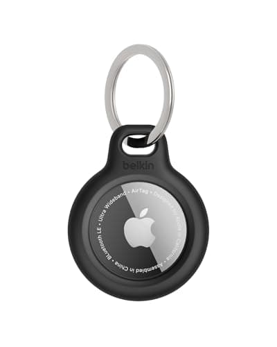 Image of Belkin Apple AirTag Holder with Key Ring, Durable, Scratch-Resistant Secure Case with Open Face and Raised Edges, Protective AirTag Keyring Accessory for Keys, Pets, Luggage, More - Black