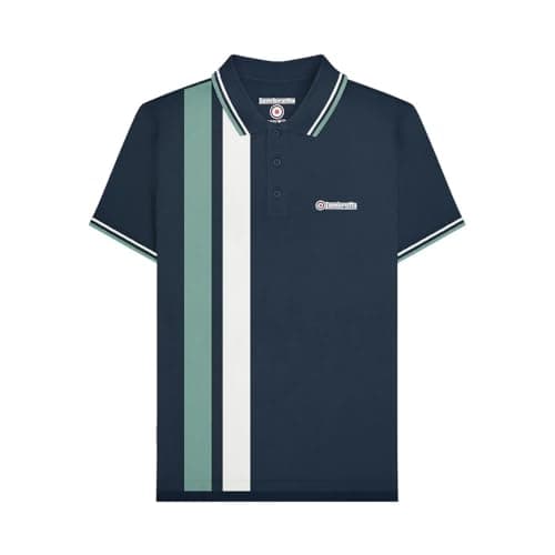 Image of Lambretta Mens Vertical Stripe Short Sleeve Polo Shirt (UK, Alpha, L, Regular, Regular, Navy)