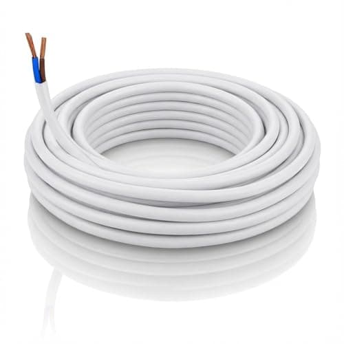 Image of LampStation 2 Core 1mm 240V White Round Flex Cable 3182Y - Flexible PVC Stranded Copper Wire for Lamps, Lighting & Small Appliances - BASEC Approved - 5 Metres