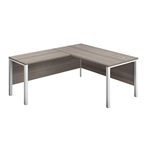 Image of Office Hippo Heavy Duty Corner Office Goalpost Desk with Left Return, Home Office Desk, Filing, PC Desk For Office or Home, 5 Yr Wty, MFC - Grey Oak Top, White Legs, 160cm x 180cm