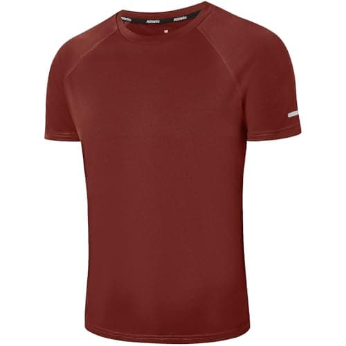Image of Mens Gym T-Shirts Athletic Running Sports T Shirts for Men Quick Dry Moisture Wicking Workout Work Training Breathable Cool Short Sleeve Tops（T5010-Dark Red-L）
