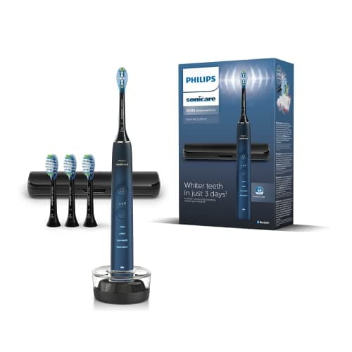 Image of Philips Sonicare DiamondClean 9000 Series Electric Toothbrush, Sonic Toothbrush, Cleaner Teeth and Oral Care, Blue, with 4 x C3 Premium Plaque Defense Brush Heads (Model HX9911/89), 5 Piece Set