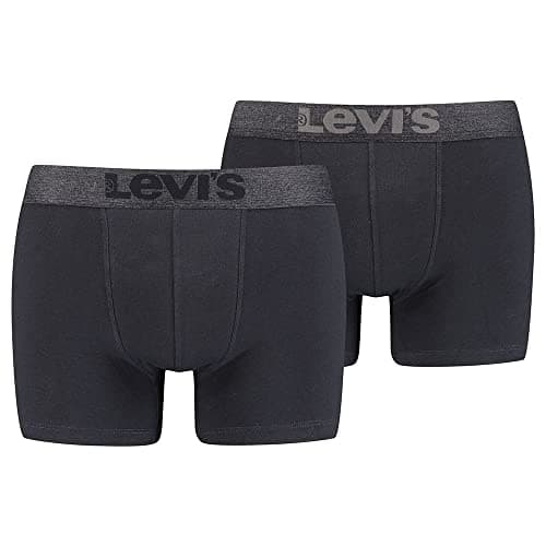 Image of Levi's Men's Melange Wasitband Organic Cotton Boxer Brief (Pack of 2), Black, XXL