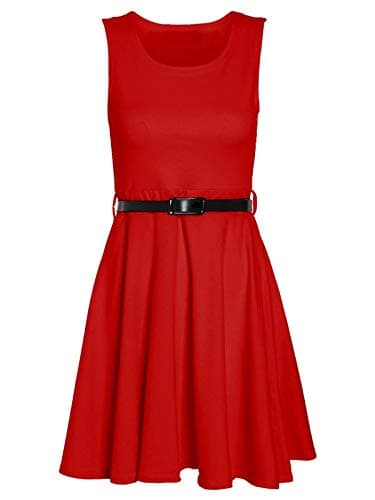 Image of Colop Womens Ladies Skater Dress Sleeveless Tailored Belted Dresses Short Party 8-26 (Red, 8-10)
