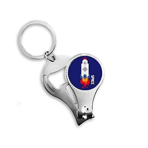 Image of Space Ship Rocket Fire Universe Pixel Nail Nipper Ring Key Chain Bottle Opener Clipper
