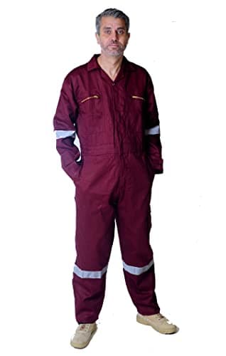 Image of GRS Reflective Tape Boiler Suit Coverall Overalls Zip Pocket Safety Workwear (Burgandy, Small - 38' Chest)