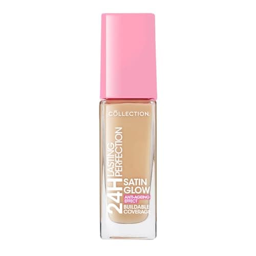Image of Collection Cosmetics Lasting Perfection Satin Foundation, Full Coverage, Anti-Ageing Effect, 24 Hour Wear, Contains Hyaluronic Acid, 27ml, Cashew Warm