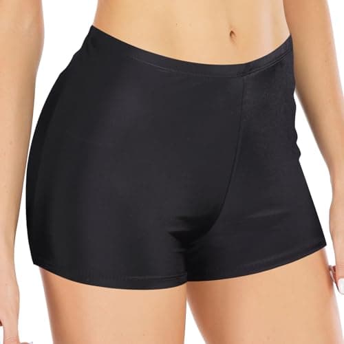 Image of Swim Shorts Women High Waist Tummy Control Board Shorts Swimwear Bottoms Bikini Beach Boyleg Swimming Briefs (XL, Black)