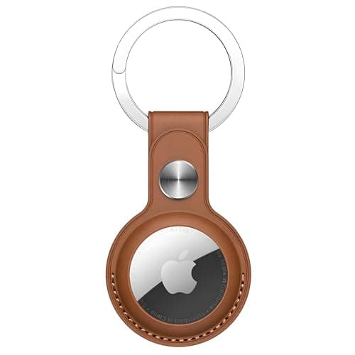 Image of PU Leather AirTag Keyring Holder Compatible with Apple AirTags Keychain, Anti Lost Scratch Resistant Secure Key Ring Case for Keys Pet Collars Luggage Bags, Protective Air Tags Key Chain Cover, Brown