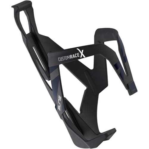 Image of Elite Custom Race X Bottle Cage Black Skin Blue Graphic – Ultra Lightweight Side-Entry Bike Bottle Holder 28.5g – Self-Adjusting Fibre-Reinforced – For Road Bike, MTB & Gravel Cycling