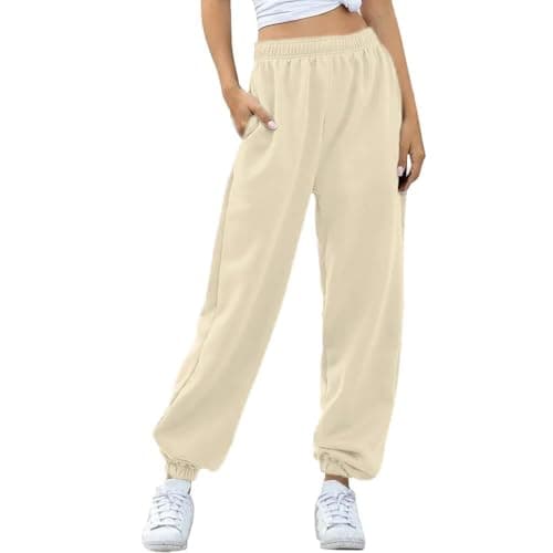 Image of Nuofengkudu Women's Plain Baggy Fleece Tracksuit Bottoms Warm Harem Joggers Pants with Pockets Elastic Waist Thermals Tapered Leg Sweatpants Running Workout Casual Lounge Wear(F-Khaki,XL)