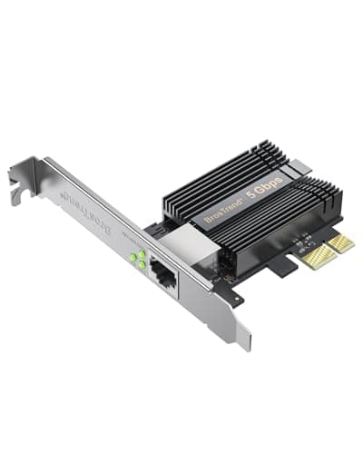 Image of BrosTrend 5 Gigabit PCIe Network Card, 5GB PCIe Ethernet Card 5000/2500/1000/100Mbps, PCI Express Network Adapter for Windows 11/10, Windows Server 2022, NAS, w/Extra Low-Profile, Lifetime Protection