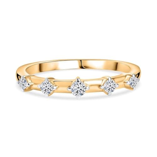 Image of TJC Lab Grown Diamond 5 Stone Ring for Women – SI-GH Clarity Band in Yellow Gold Plated Sterling Silver – Stacking Anniversary or Promise Ring – Size N
