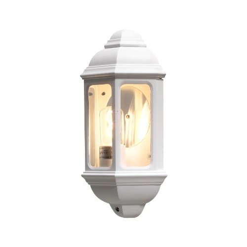 Image of Konstsmide Outdoor Wall Lights Mains Powered/Cagliari Flush Classic Lantern/1 x 100 W E27 Max Lamp/Clear Glass/Aluminium/IP43/Outside Light Matt White