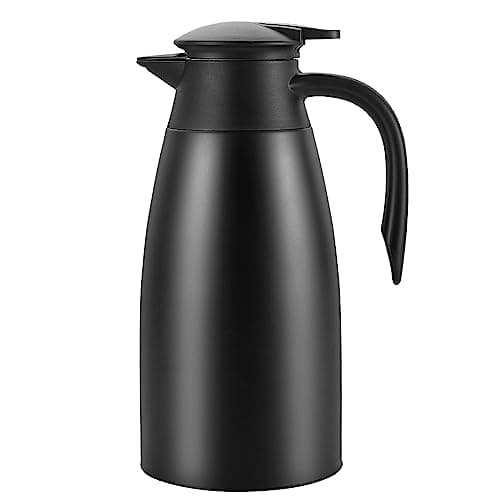 Image of Dyserbuy 2L Thermal Coffee Carafe, Double Walled Vacuum Insulated Jug, Coffee Pot with Press Button Top, Stainless Steel Thermal Jug, Keep Hot & Cold Water, Black