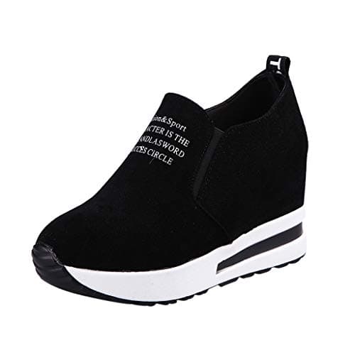 Image of Yowablo Trainers Women's Fashion Casual Flock Slip-On Thick Platform Sports Wedges Shoes Grey Size: 7 UK