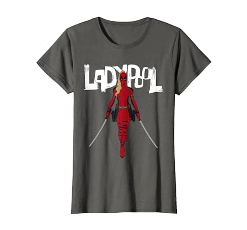 Image of Marvel Studios Deadpool & Wolverine Ladypool with Swords T-Shirt, Women, Asphalt Grey, Medium