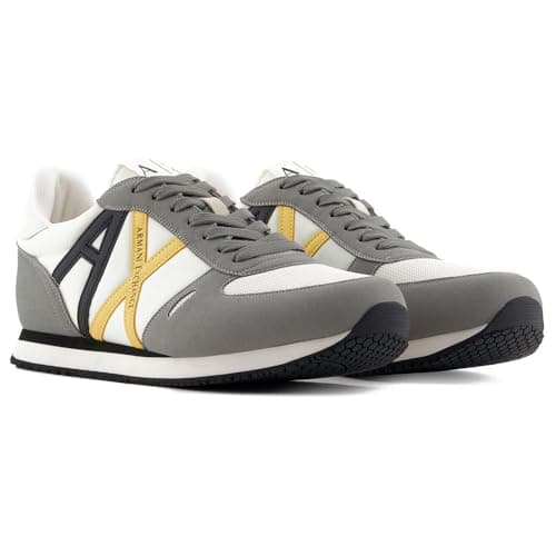Image of Armani Exchange Men's Rio Side Logo Trainers, Neutral Grey + Off WHT, 44.5 EU, Neutral Grey Off Wht, 10.5 UK