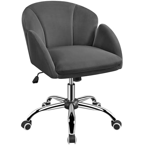 Image of Yaheetech Computer Chair Desk Office Chair Cute Makeup Vanity Chair with Armrests for Bedroom Modern Swivel Rolling Chair Dark Gray
