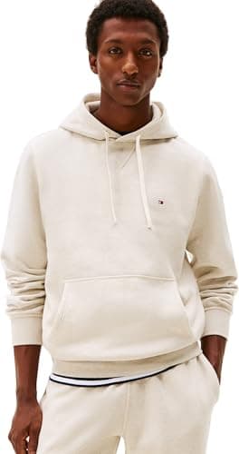 Image of Tommy Hilfiger Men’s Seasonal Fleece Hoodie with Kangaroo Pocket, Beige (Heathered Oatmilk), L