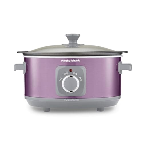 Image of Morphy Richards Accents 3.5L Sear & Stew Slow Cooker, Shatter Resistant Non Stick Aluminium Pot, Single Pot Cooking, Compact, 3 Heat Settings, Hob Proof, Glass Lid, Easy Clean, 163W, Purple, 460024